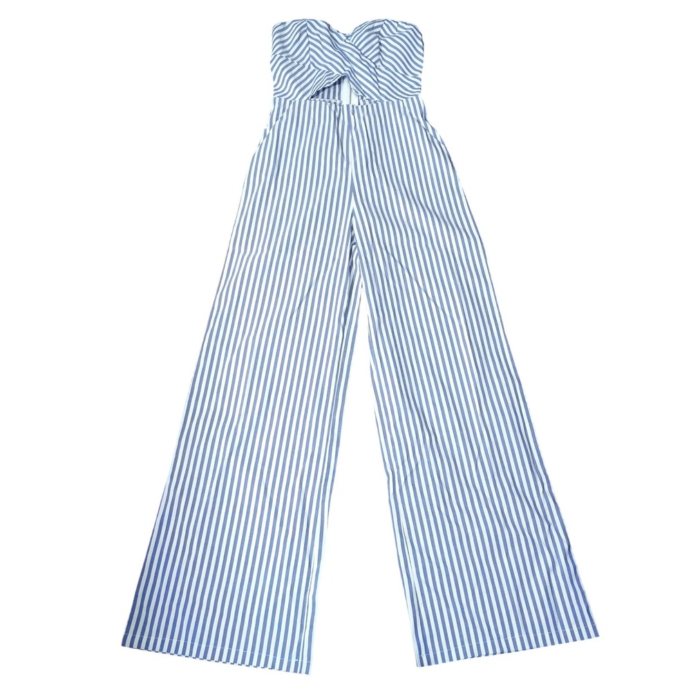 A'GACI Jumpsuit Womens Small Blue White Strapless Wide Leg 9298J